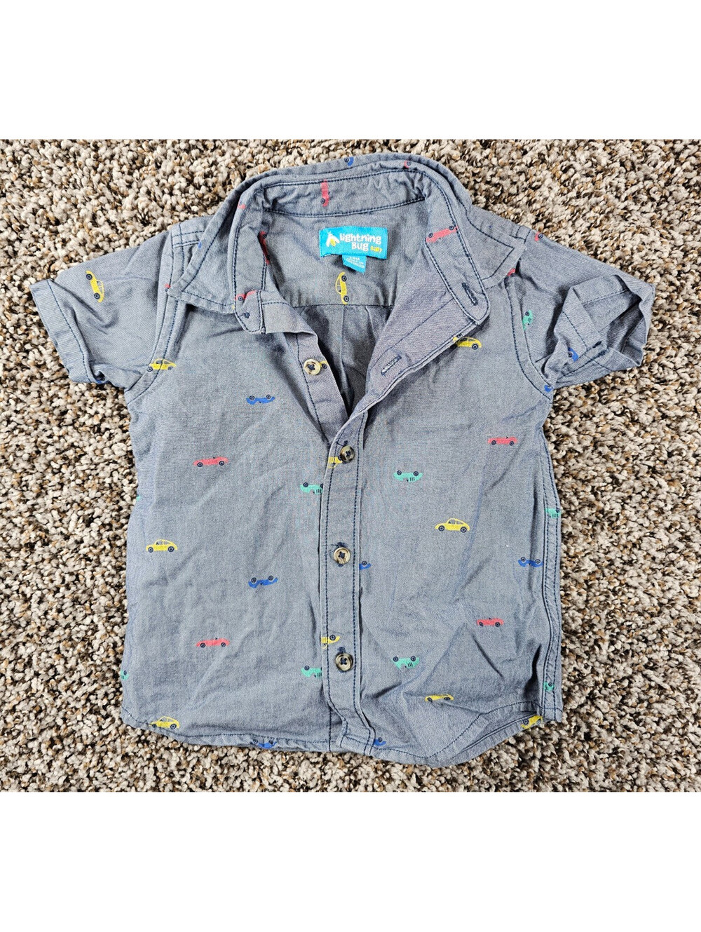 Lightning Bug Baby Sz 24M Short Sleeve Button Up Shirt All Over Car Print